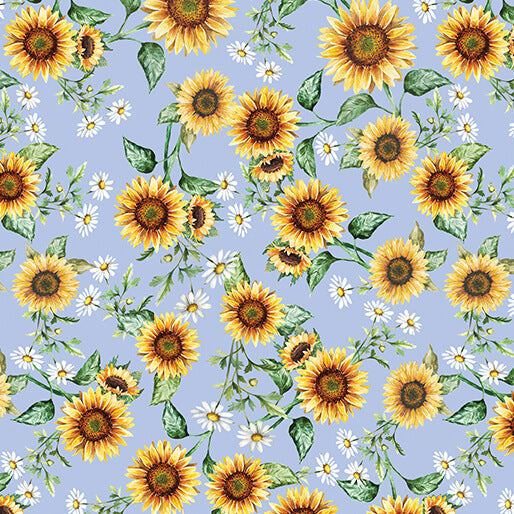 Benartex Fabrics Green Acres Sunflowers & Daisies Light Blue