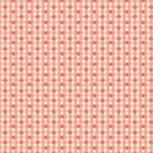 Benartex Fabrics Into the Meadow Meadow Star Gingham Peach Jam
