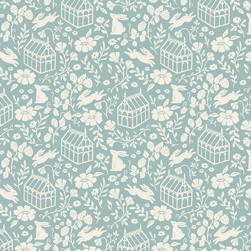 Benartex Fabrics Heirloom Garden Greenhouse Gables Medium Blue