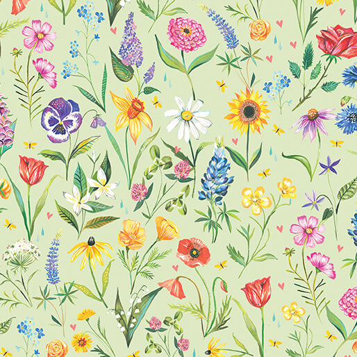 Benartex Fabrics A Prairie Heart Katie Daisy Meadow Flowers Light Fern