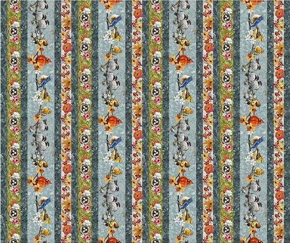 QT Fabrics Joyful Garden Bird & Floral Decorative Strip Multi