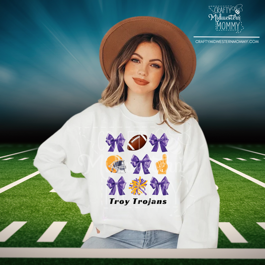 Troy Trojans Bows & Football Graphic Top