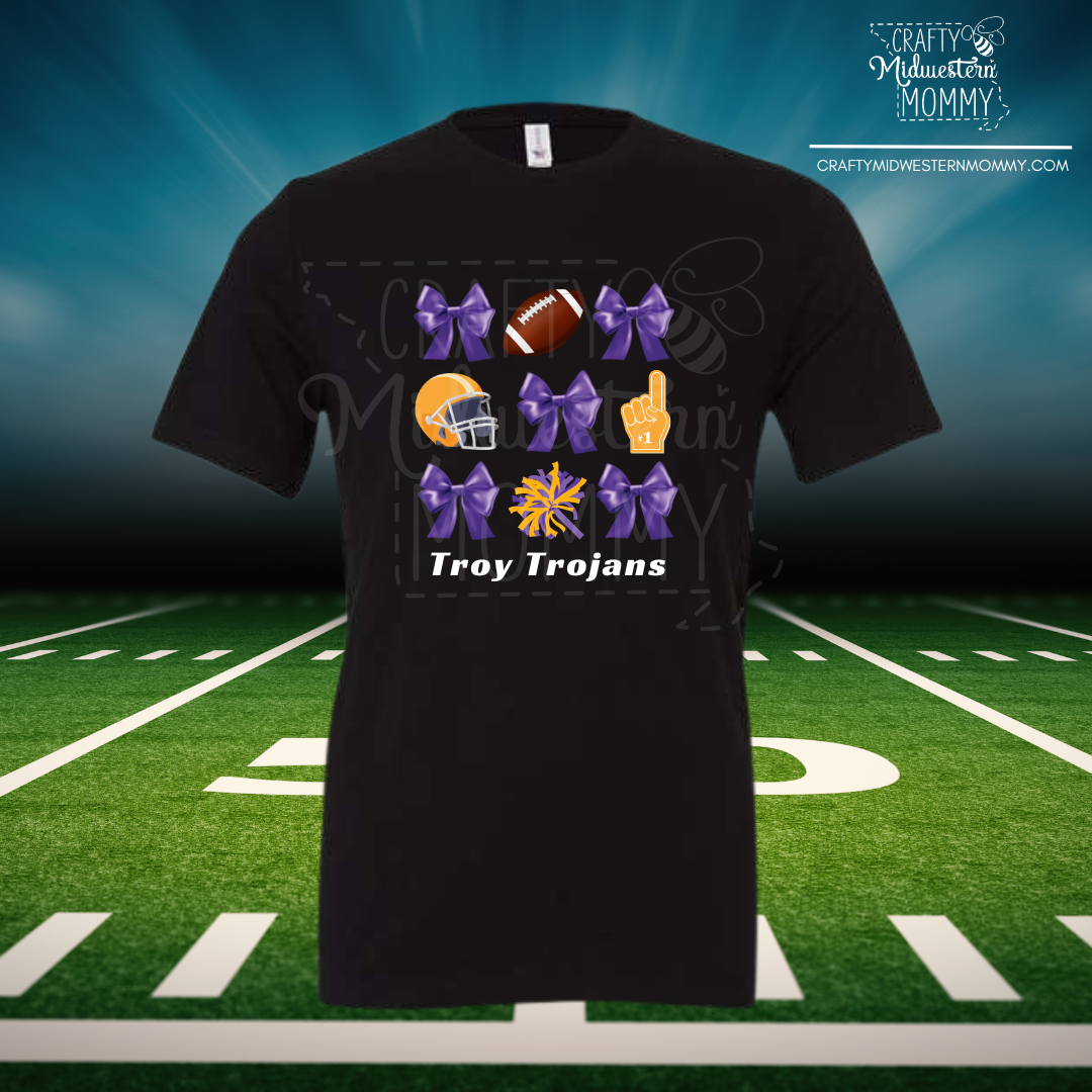 Troy Trojans Bows & Football Graphic Top