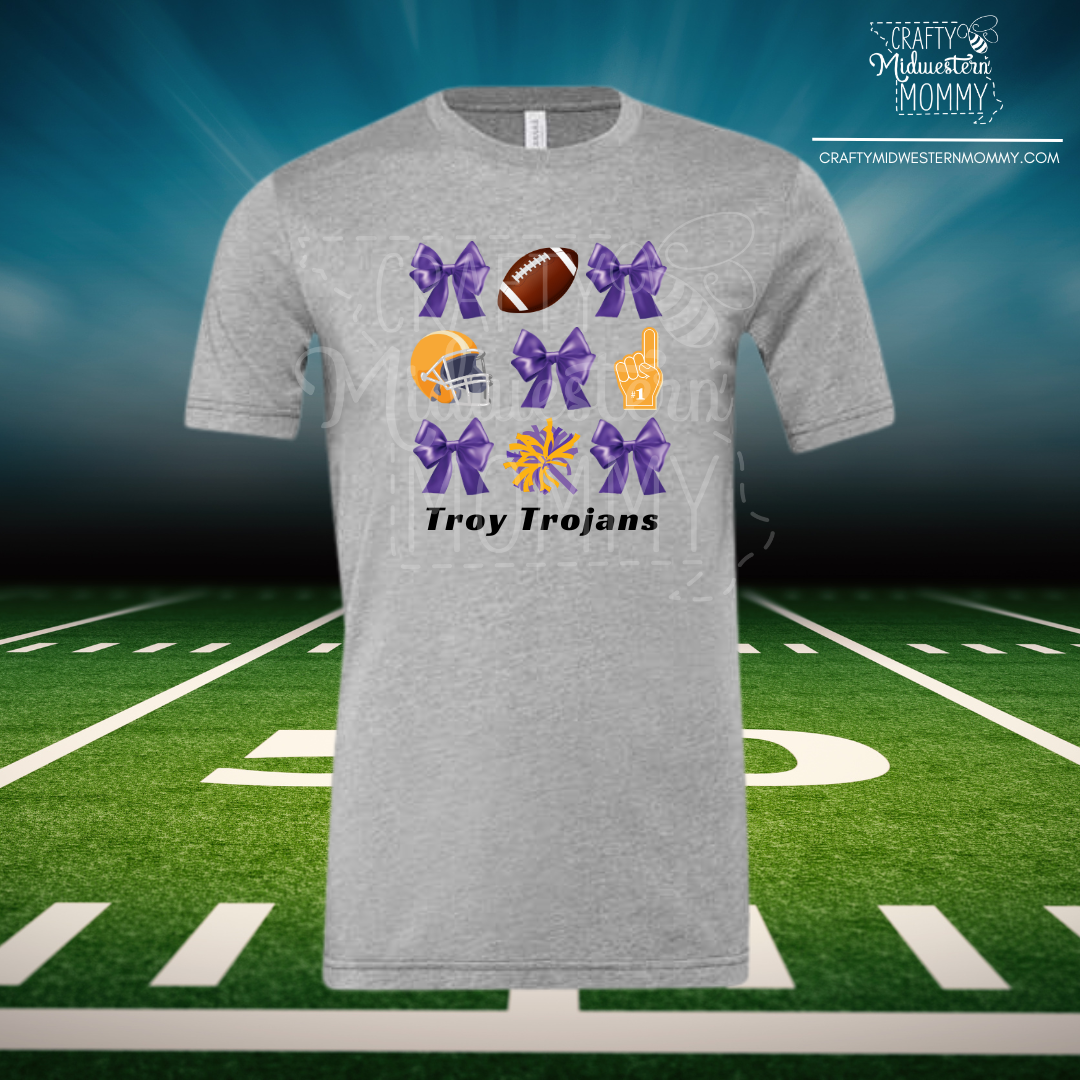 Troy Trojans Bows & Football Graphic Top