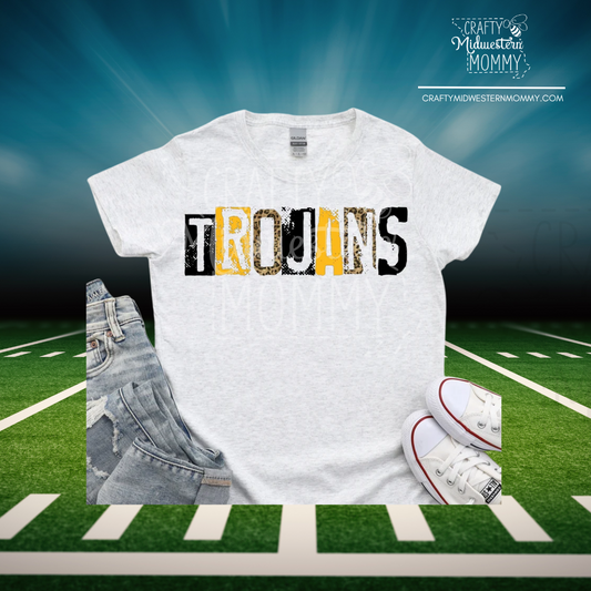 Trojans Rustic Letters Adult Graphic Top