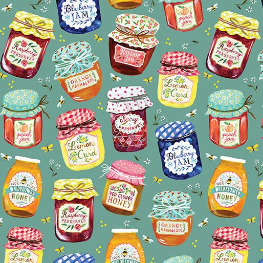 Benartex Fabrics A Prairie Heart Katie Daisy Jam Jars Teal