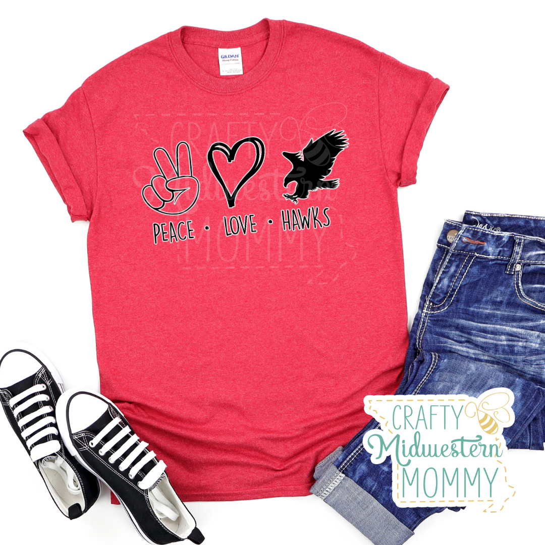 Hawk Point Elementary Hawks "Peace Love Hawks" T-Shirt