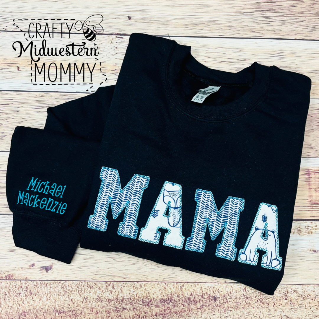 MAMA Adult Applique Sweatshirt – Crafty Midwestern Mommy