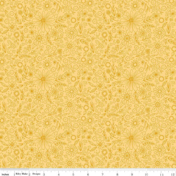 Riley Blake Homemade Outlined Flowers Sunshine