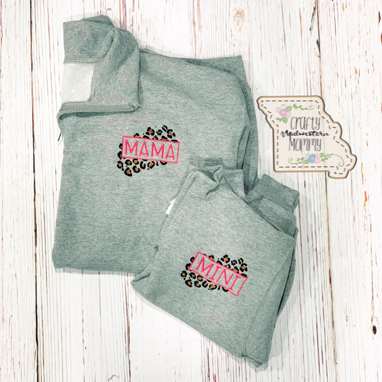 Mama Leopard Adult Embroidered Quarter Zip