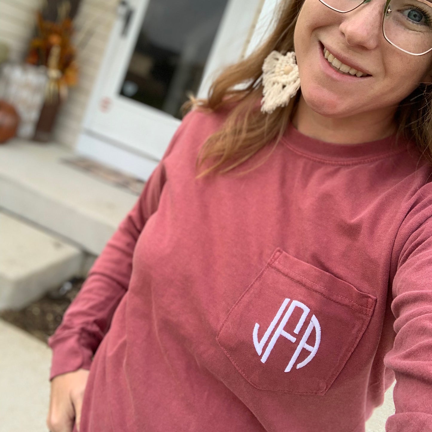 Custom Adult Embroidered Monogram Pocket Long Sleeve Shirt