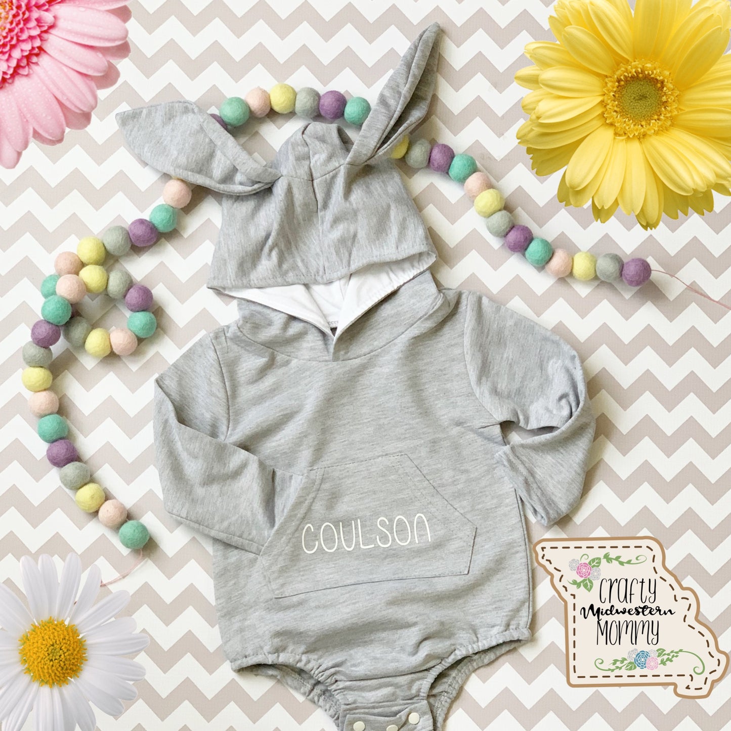 Personalized Infant Embroidered Bunny Body Suit