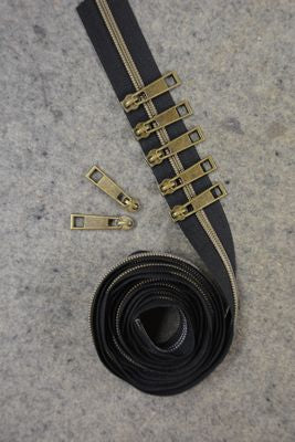 Black Metallic Zipper Tape 2.5yds - Bronze