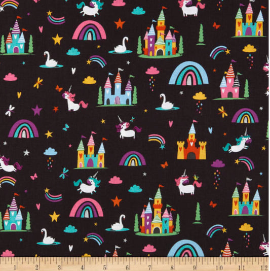 Riley Blake Unicorn Kingdom Main Sparkle Charcoal