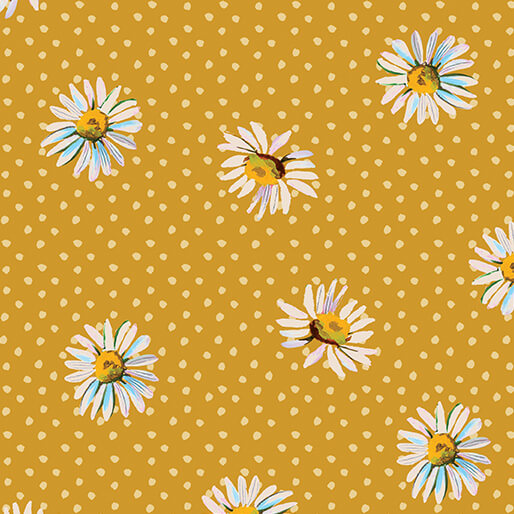 Benartex Fabrics Love & Stitches Daisy Dot Gold