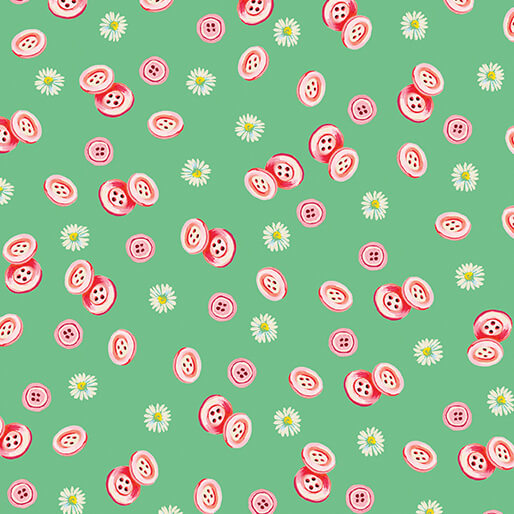 Benartex Fabrics Love & Stitches Buttons Green