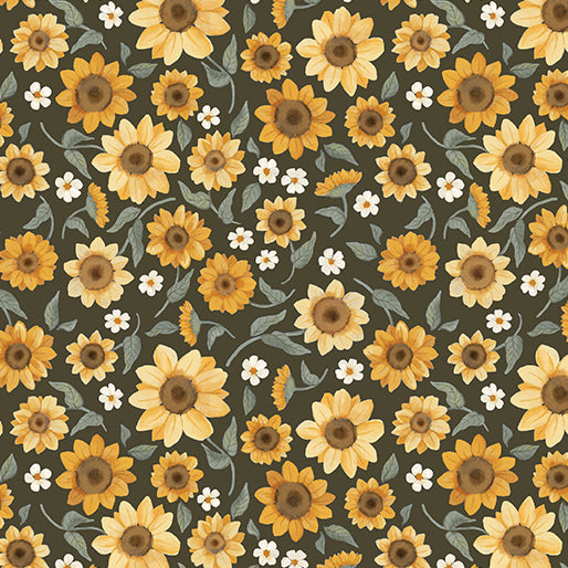 Benartex Fabrics Heirloom Garden Sunflower Fields Dark Moss