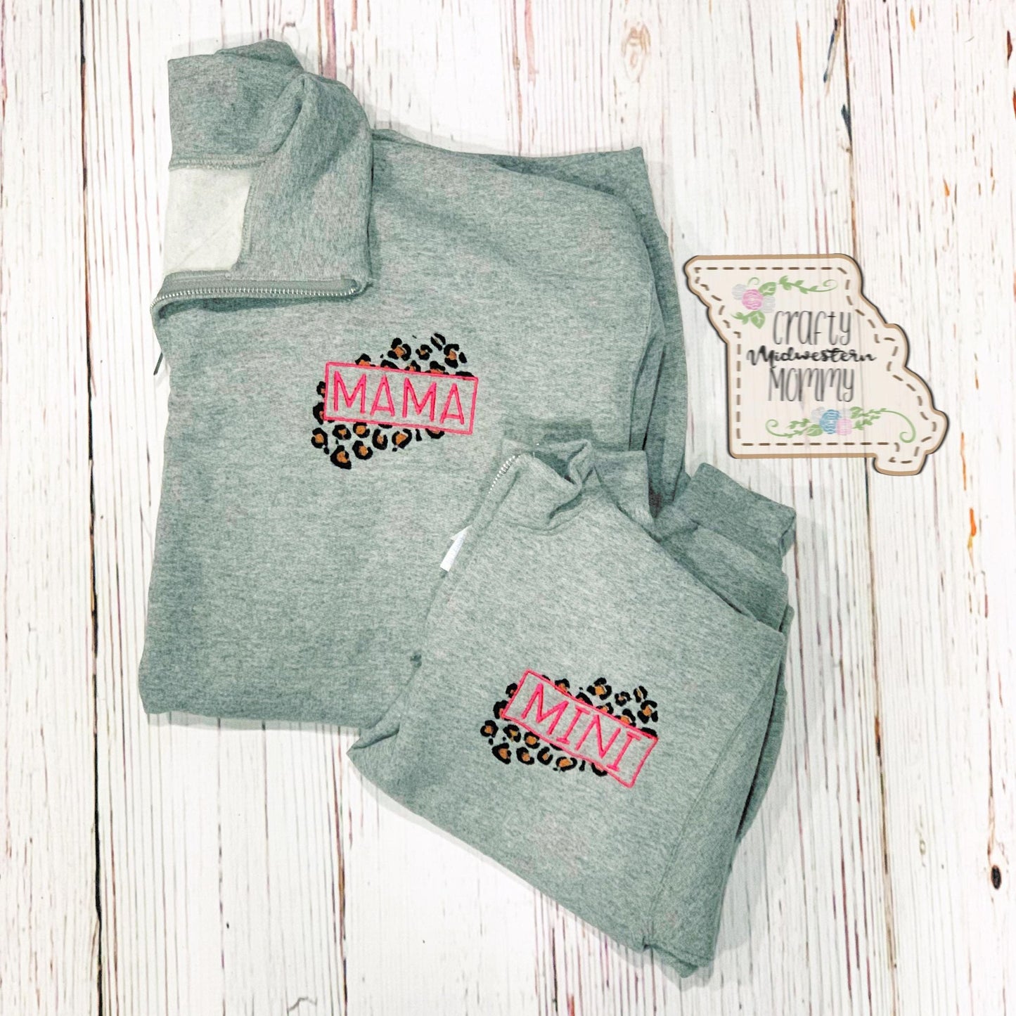 Mini Leopard Youth Embroidered Quarter Zips