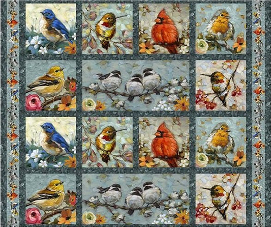 QT Fabrics Joyful Garden Bird Picture Patches Multi