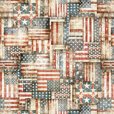 QT Fabrics American Country Flag Patchwork Cream