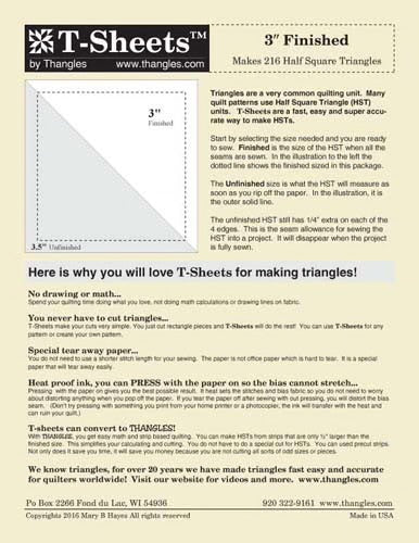 Thangles T-Sheets - 3" Finished