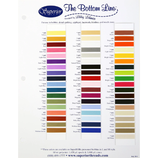 Superior Threads The Bottom Line Thread Color Card
