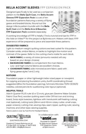 Bella Accent Sleeves Sewing Pattern (FPP Expansion Pack for Bella Quilted Coat)