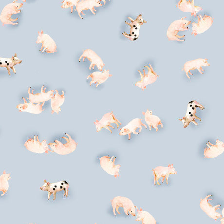 QT Fabrics Patchwork Pastures Pigs Dusty Blue