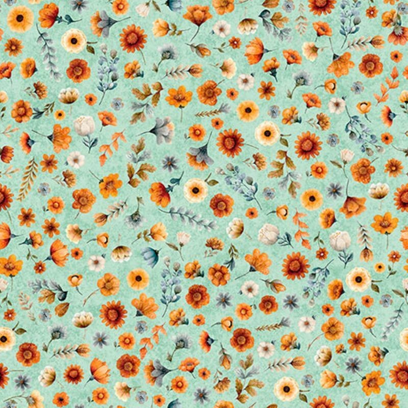 QT Fabrics Harvest Hollow Ditzy Floral Dusty Aqua