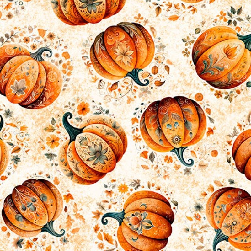 QT Fabrics Harvest Hollow Tossed Pumpkins Cream