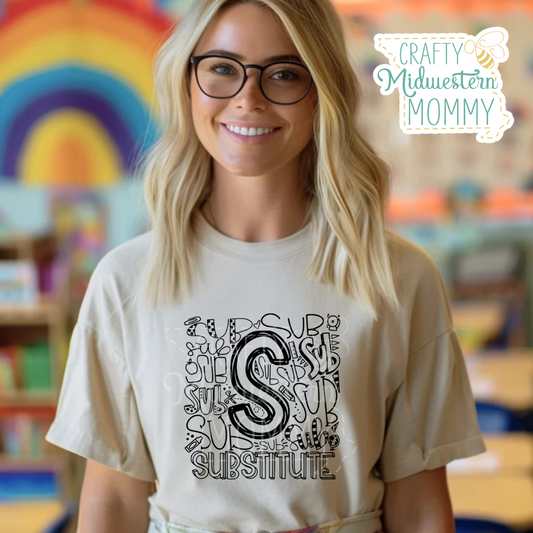Substitute Teacher Tile Adult Graphic Tee