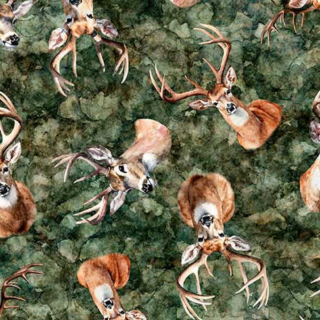 QT Fabrics Big Buck Ridge Buck Portraits Dark Green