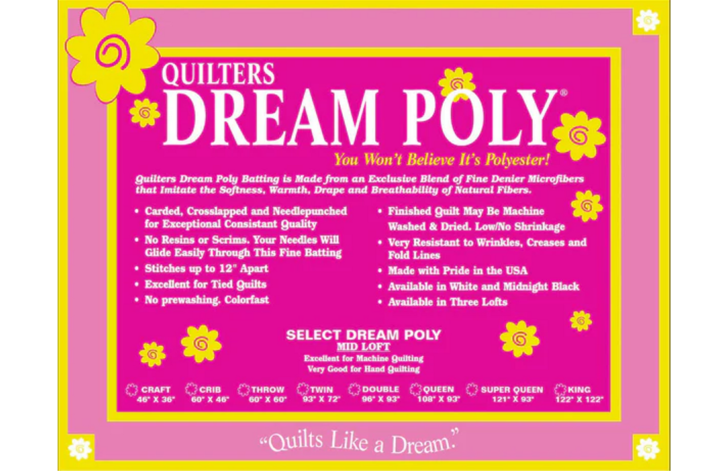 Quilters Dream Poly Select Batting - Double 96" x 93"