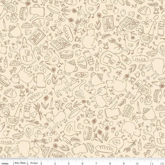 Riley Blake Lil' Farm Friends Farm Outlines Cream