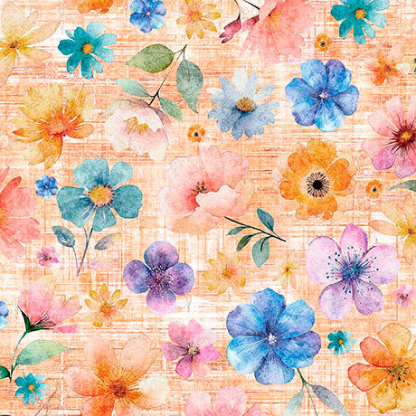 QT Fabrics Udderly Adorable Flower Toss Light Salmon