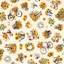 QT Fabrics Sunflower Serenade Sunflowers & Bikes Oatmeal