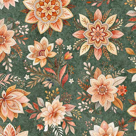 QT Fabrics Snuggle Bunnies Woodland Floral Green