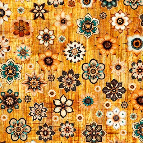 QT Fabrics Honey Blossom Woodland Floral Toss Orange