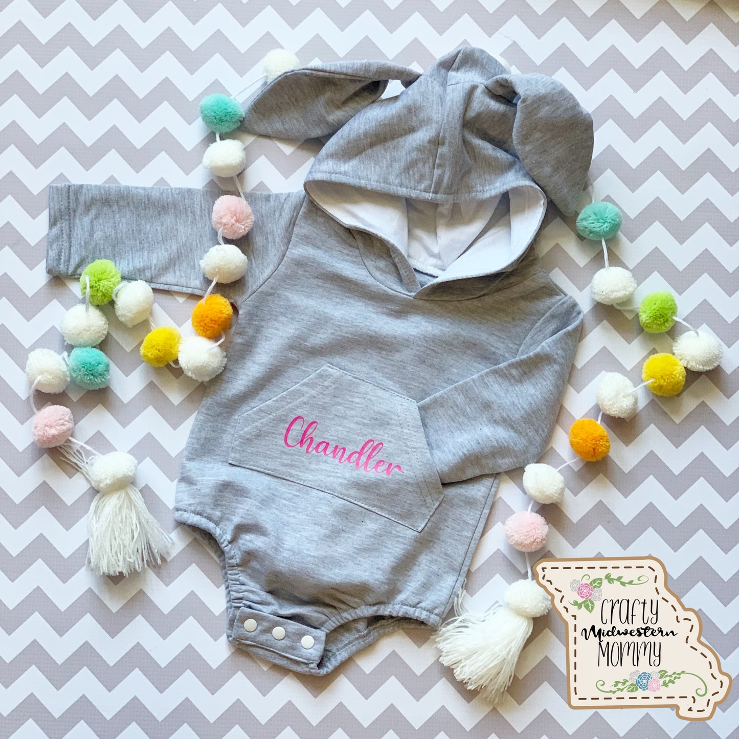 Personalized Infant Embroidered Bunny Body Suit