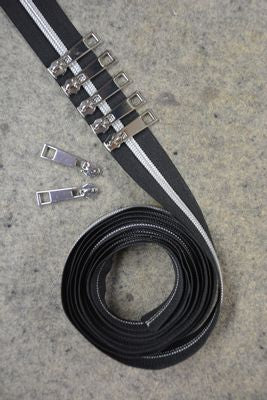 Black Metallic Zipper Tape 2.5yds - Silver