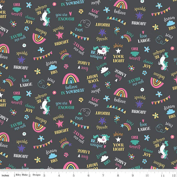 Riley Blake Unicorn Kingdom Be You Sparkle Charcoal